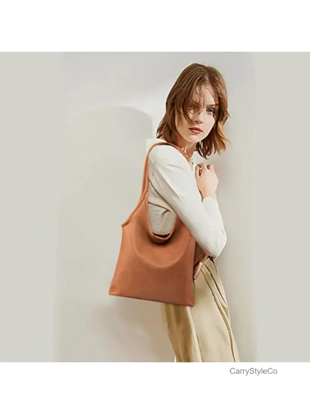 Soft Vegan Leather Slouchy Hobo Bag Medium Shoulder Purse